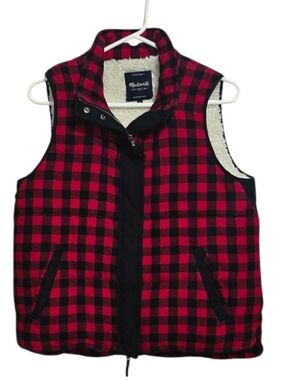 Madewell Red and Black Buffalo Plaid Sherpa Vest Size L
